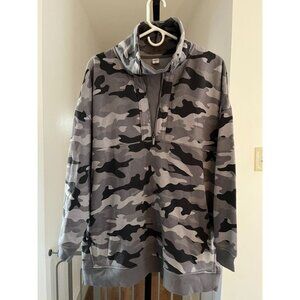 NWT Old Navy Gray Camo Half-Zip Pullover Hoodie Soft Cozy Fleece Unisex Casual W